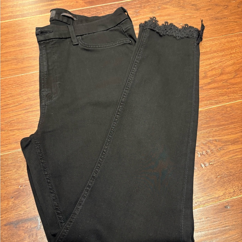 7 For All Mankind Black Ankle Crop Jeans with Lace Trim